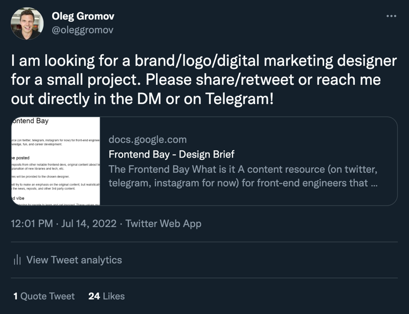 The tweet I posted without really expecting any response at all